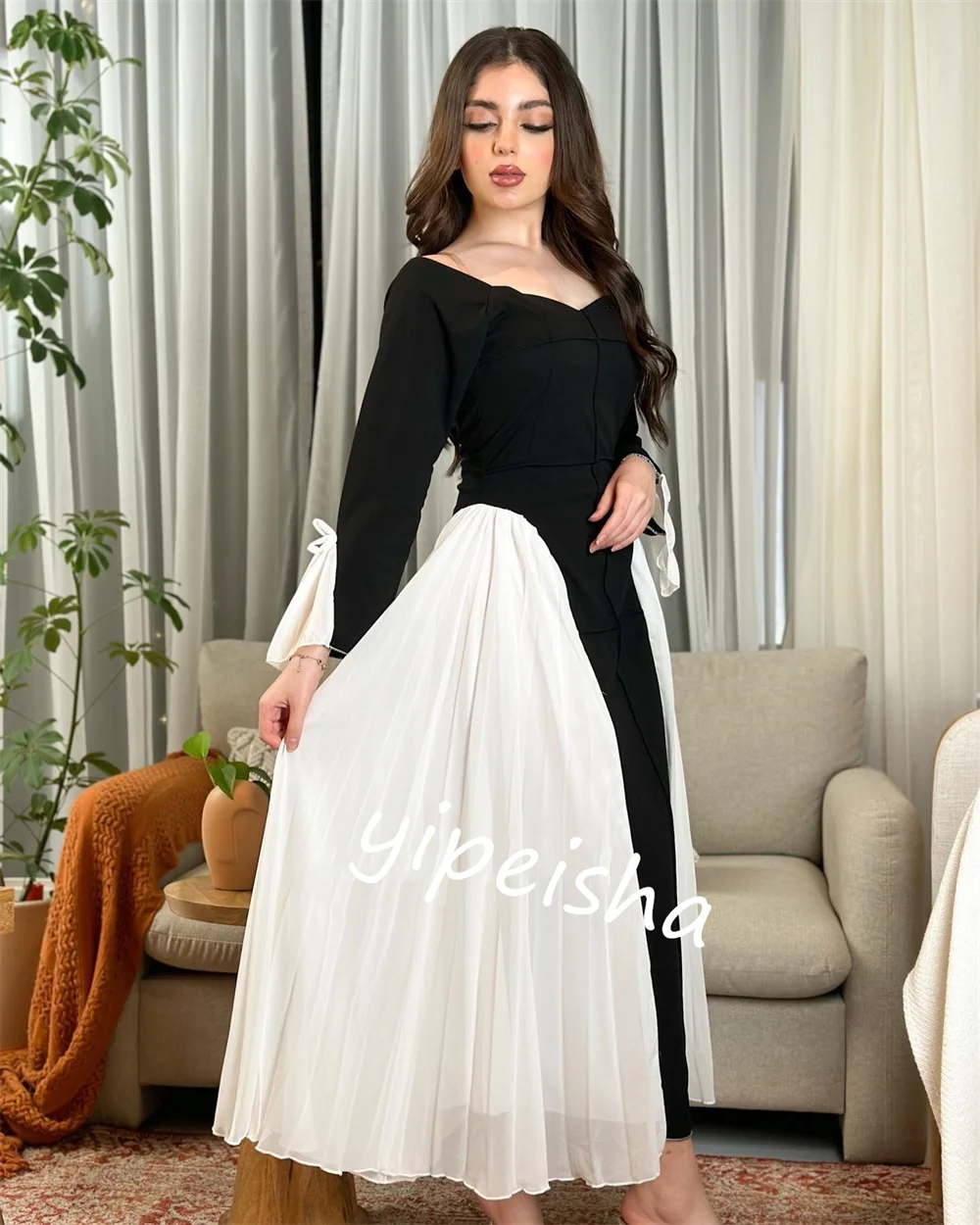 Customized  Evening Prom   Jersey Ruched Celebrity A-line Poretrait Bespoke Occasion Gown Midi es Saudi Arabia