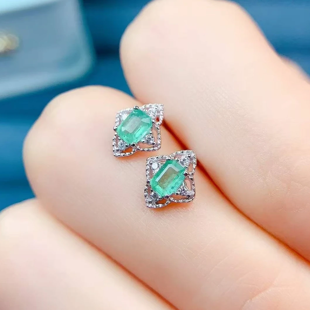 Genuine Natural Emerald Earrings with Certificate 3x4mm Real Colombian Emerald 925 Silver Earrings Daily Wear Jewelry for Women