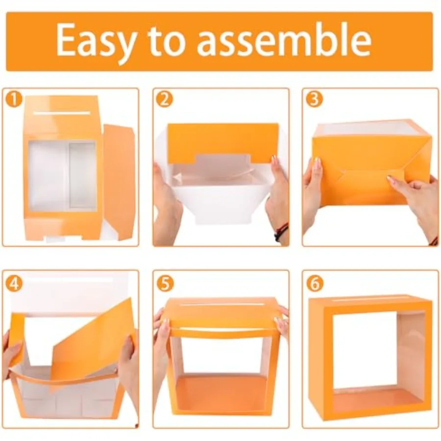 صندوق بطاقات برتقالي مع نافذة شفافة لحفلات الزفاف، صندوق بريد من الورق المقوى، حامل أموال لاستقبال حفل الزفاف، استحمام الطفل أ