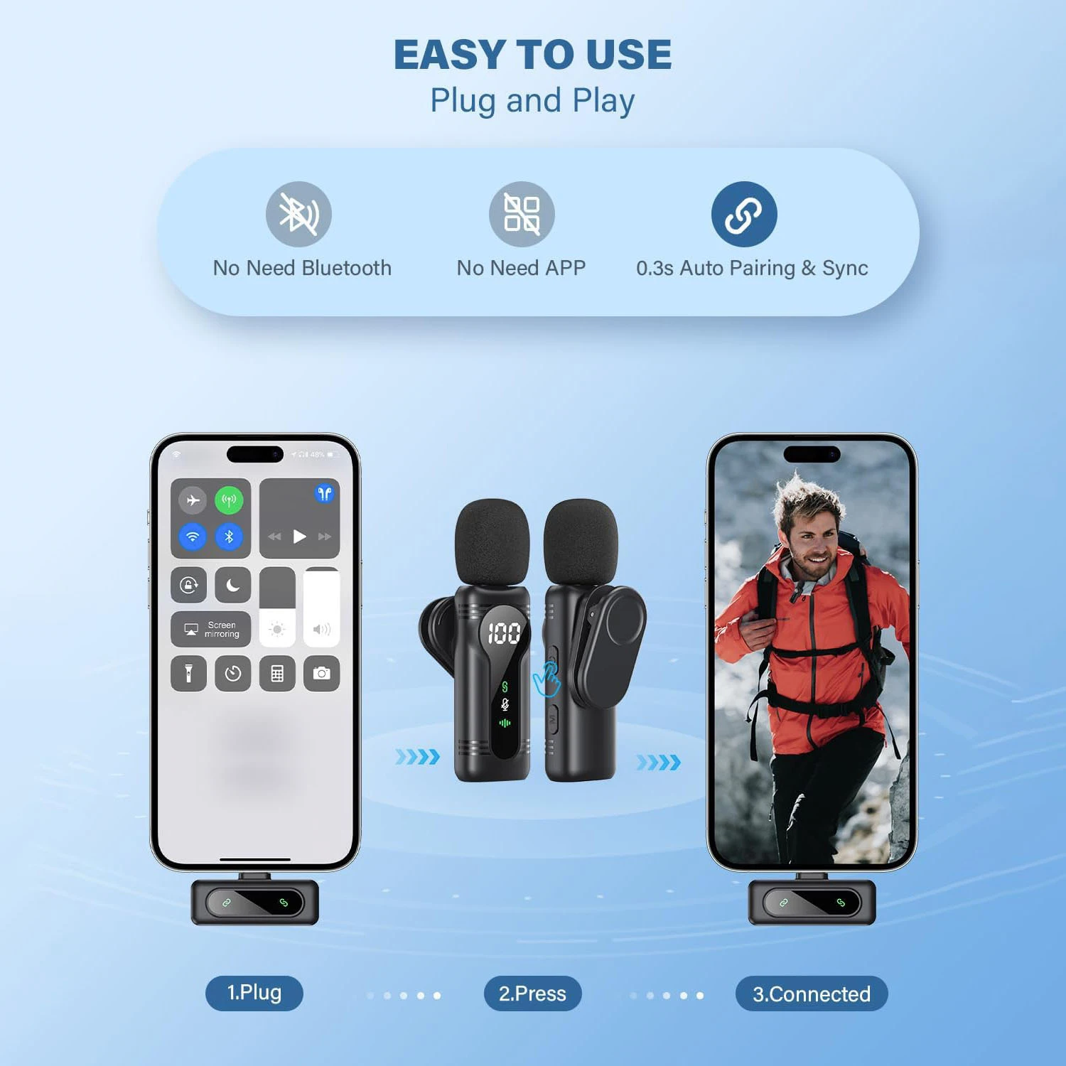 Professional Wireless Lavalier Microphone Noise Cancelling&Magnetic Portable Clip-on Mic for iPhone Android PC Live Interview