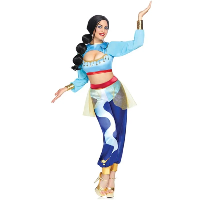 

Halloween Party Anime Aladdin and The Magic Lamp Jasmine Princess Costume Stage Performance Arab Belly Dance Cosplay Dress