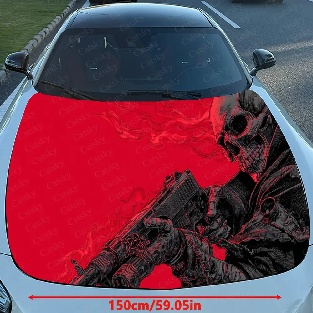 Car Decal Armed Figure with Bold Red Background in Edgy Design, Creating a Striking and Dynamic Visual Car Hood Sticker, Waterpr