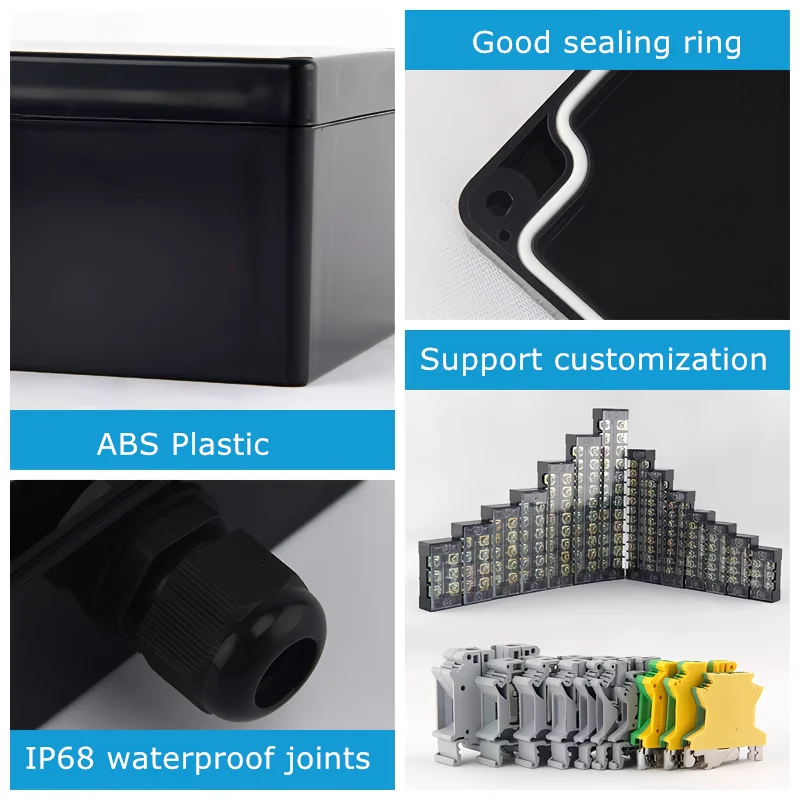Customized F Series Black ABS Plastic Enclosure IP66 Waterproof Juction Box With PG Joints Terminal Block Support Customization