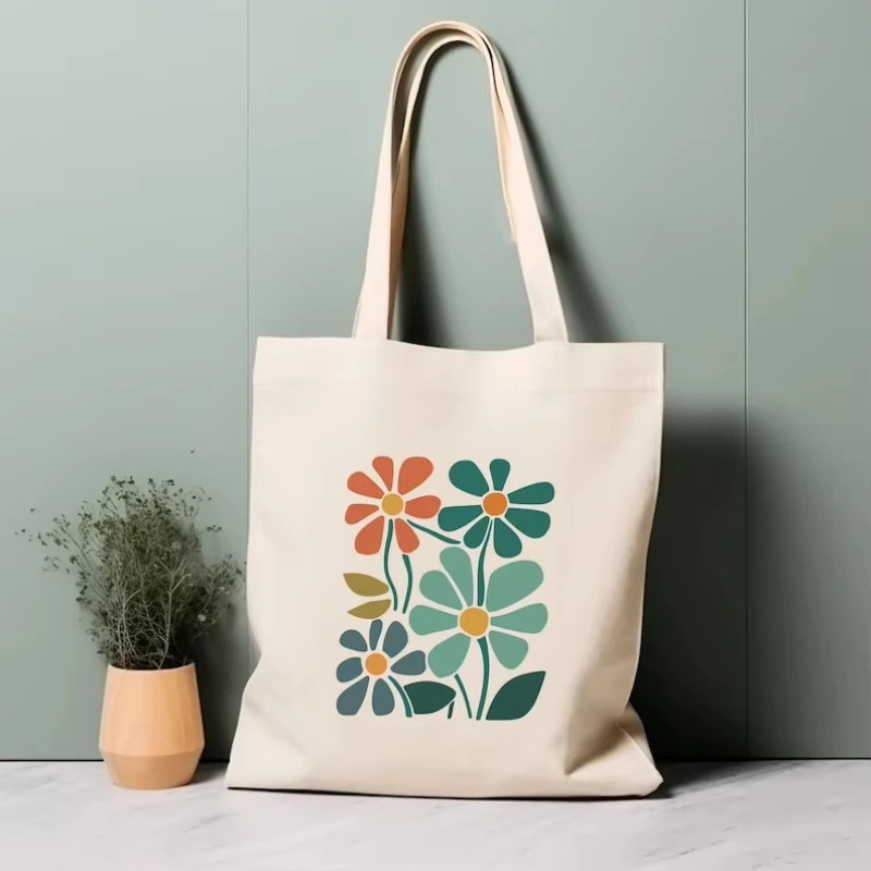 

Colorful Floral Pattern Canvas Shoulder Bag Women's Casual Flower Print Tote Handbag Abstract Art Canvas Bag for Daily Outfits