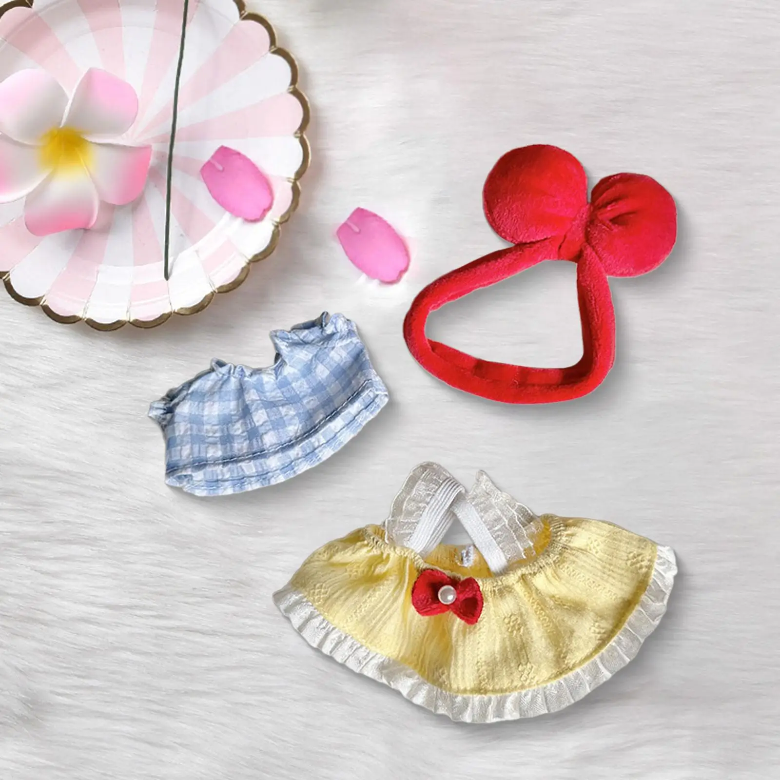 

Plush Figure Overall Skirt Dress up Costumes Photo Props, Pretend Play DIY Fashion Clothing with Hair Accessory for 17cm Doll