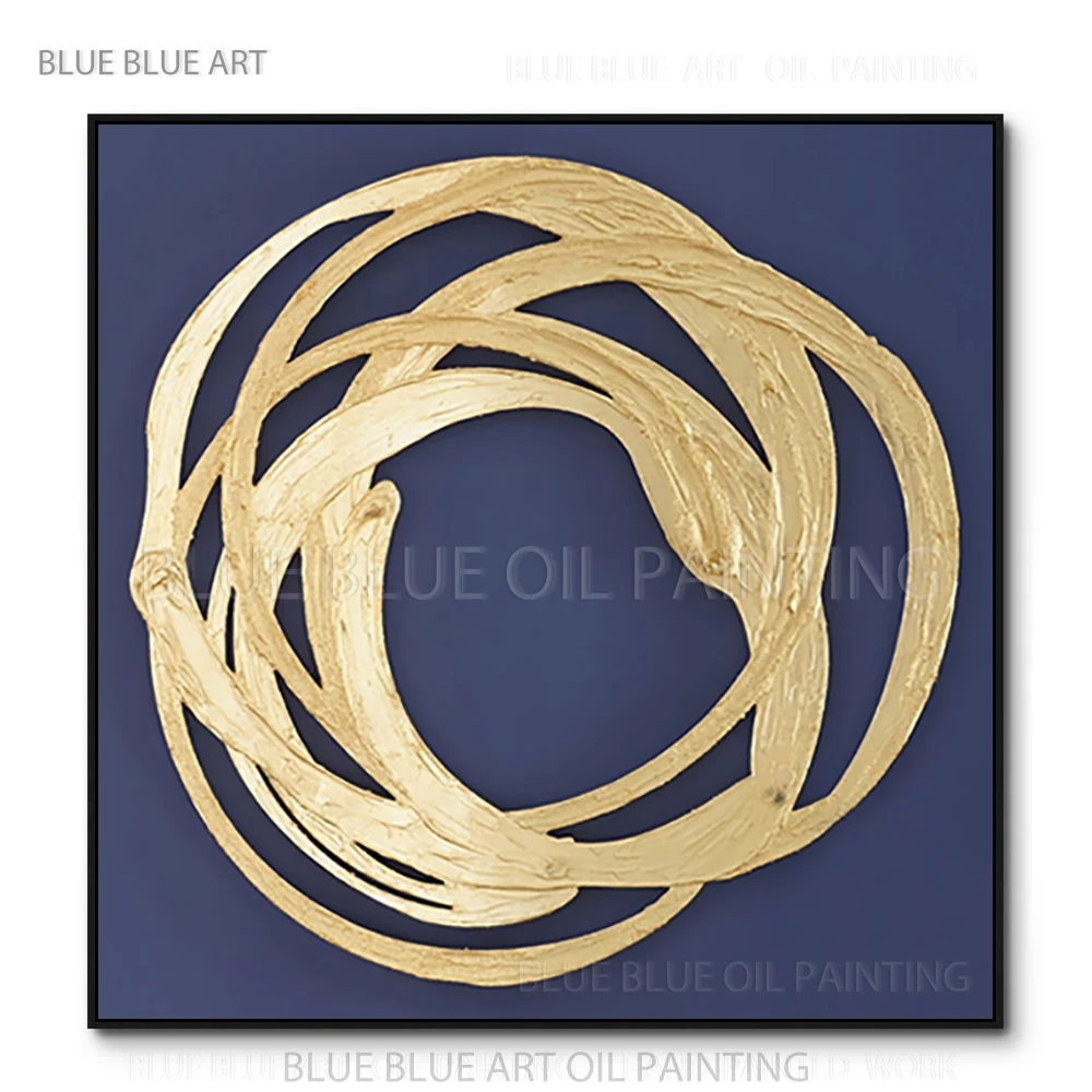 Artist Hand-painted High Quality Abstract Oil Painting on Canvas Deep Blue and Gold Colors Acrylic Painting for Living Room Art