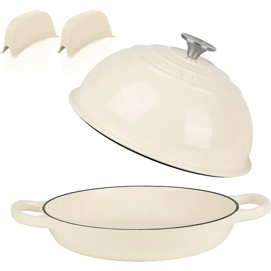 

7QT EnamelCoated Cast Iron Dutch Oven with Lid for Versatile Cooking Applications Including Bread Baking Roasting Braising Stew