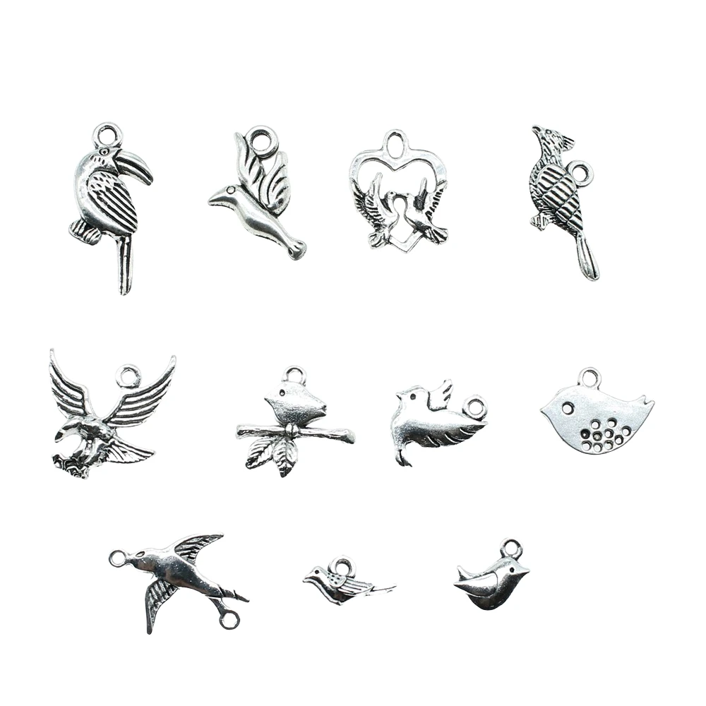 20pcs Charms Bird Antique Silver Color Cute Bird Charms Jewelry Findings DIY Small Bird Charms Wholesale
