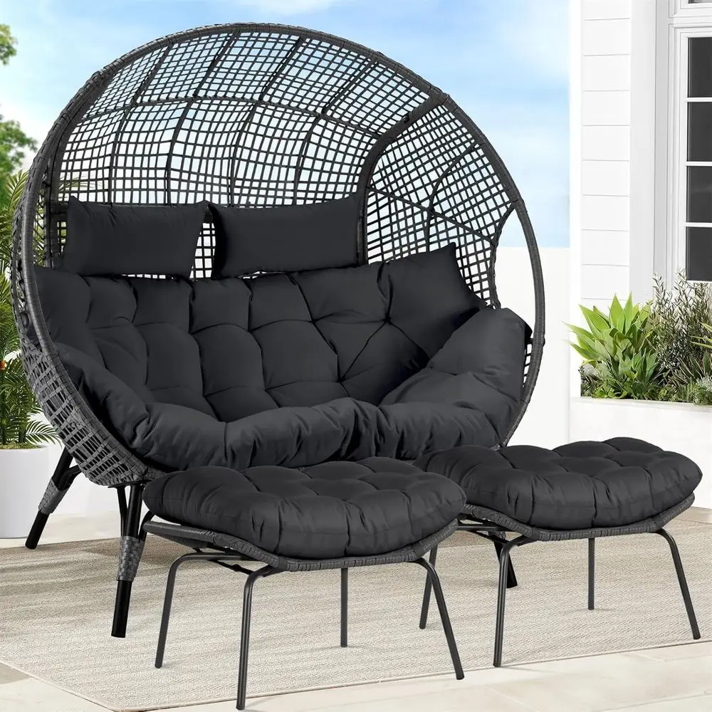 

Двухместное кресло-яйцо для дома и улицы с пуфиками, большое стационарное кресло-шезлонг из ротанга на 2 человек с ножками, выдерживает до 300 кг