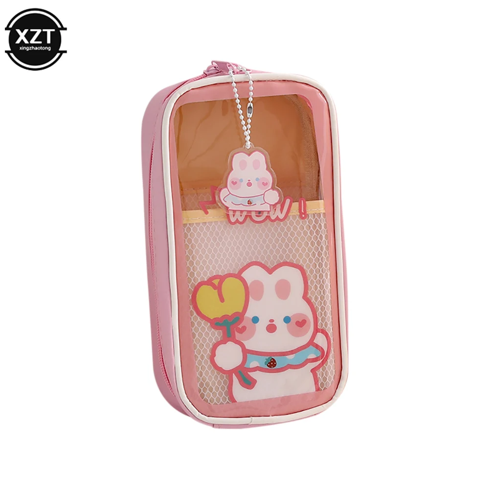 Cute Transparent Large Capacity Student Pencil Case School Pencil Cases Kawaii Stationery Cute Korean Stationery Bags Pens Boxes