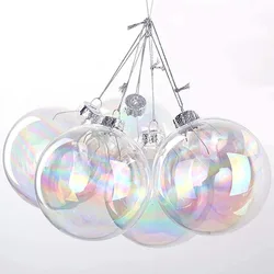 6Pcs 10/8/6cm Colourful Christmas Ball Sphere Clear Iridescent Bubble Ball Pendant PET Plastic Xmas Tree Hanging Ball Festival