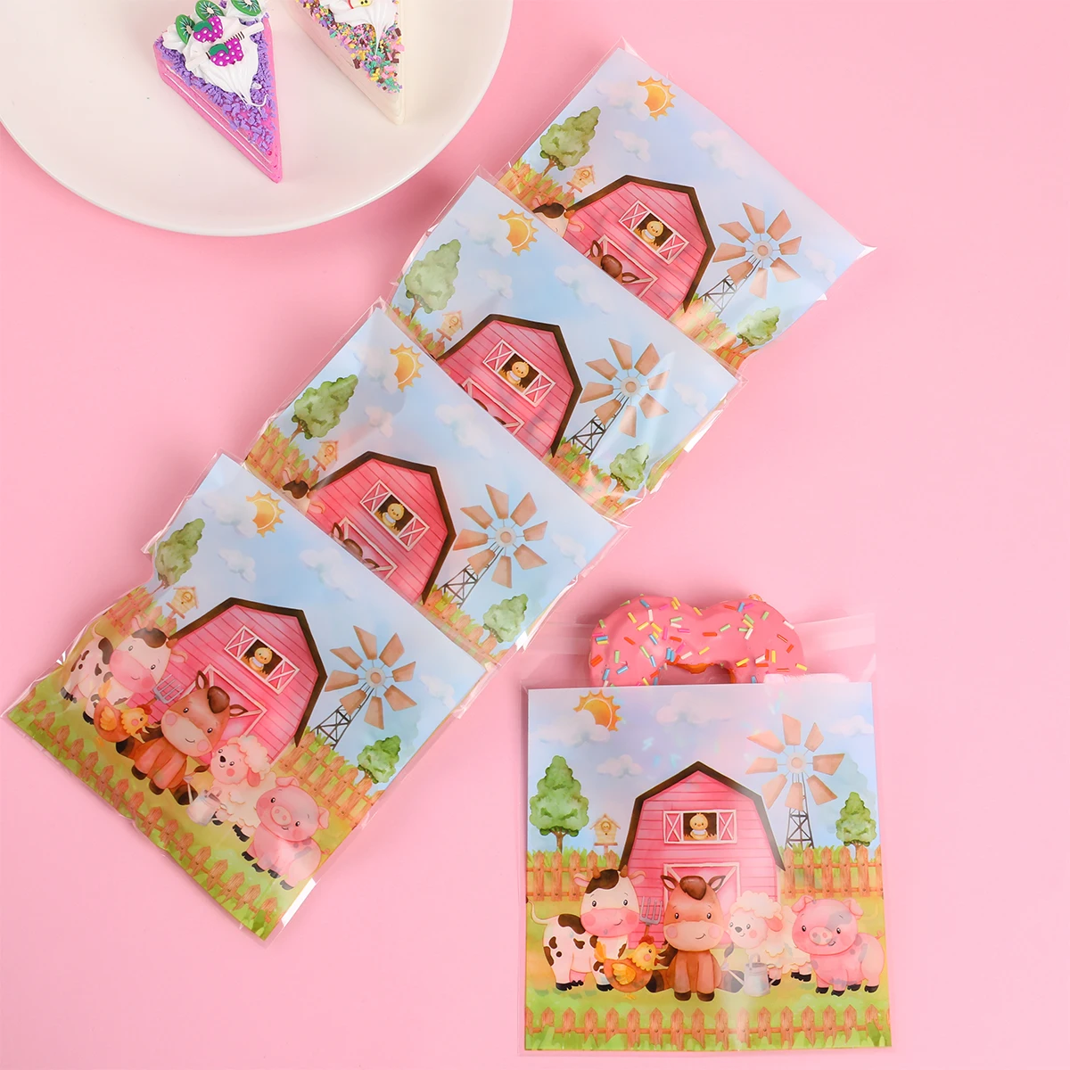 50pcs Farm Party Gift Bags Candy Biscuit Packing Bag Farm Theme Bag Birthday Party Decor Kids Girl Birthday Supplies Party Decor