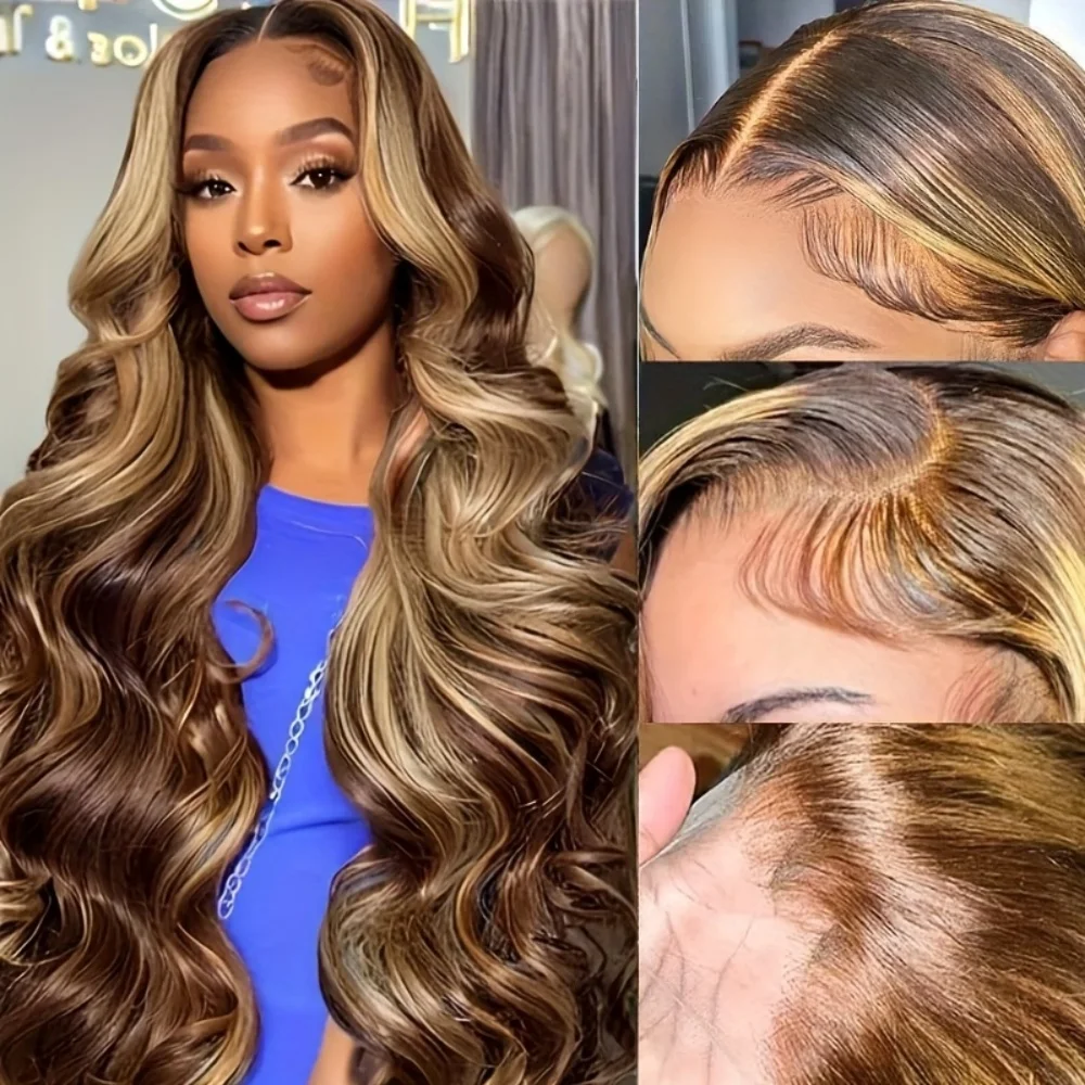 Body Wave Lace Front Wigs 13x4 13x6 HD Transparent 4/27 Lace Frontal Wigs Pre Plucked Highlight Transparent Lace Human Hair Wigs