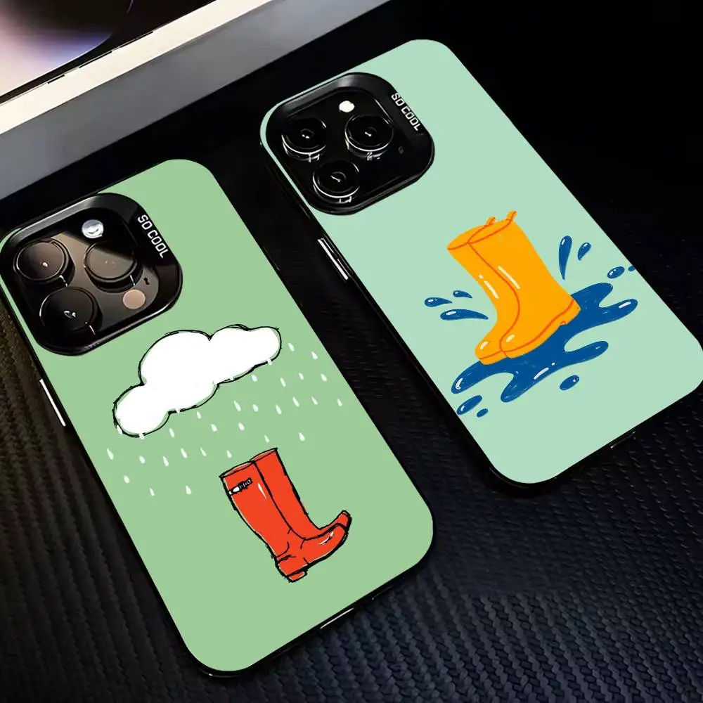 

Cartoon rain boots Phone Case For iPhone17 16 15 14 13 12 Pro Max Grey Black Matte Laser Metallic Aurora Funda