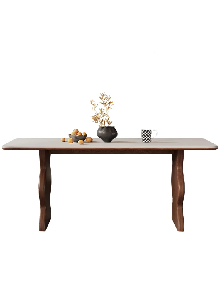 Middle ancient style solid wood dining table and chairs, rock board, white wax wood