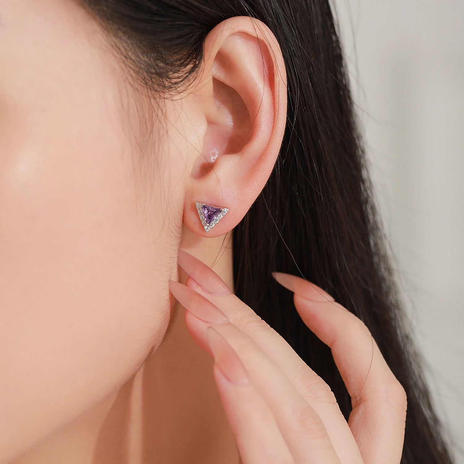 

Ailmay 925 Sterling Silver Sparkling Purple Triangle Stud Earrings for Women Geometric Design Fashion Jewelry Birthday Gift