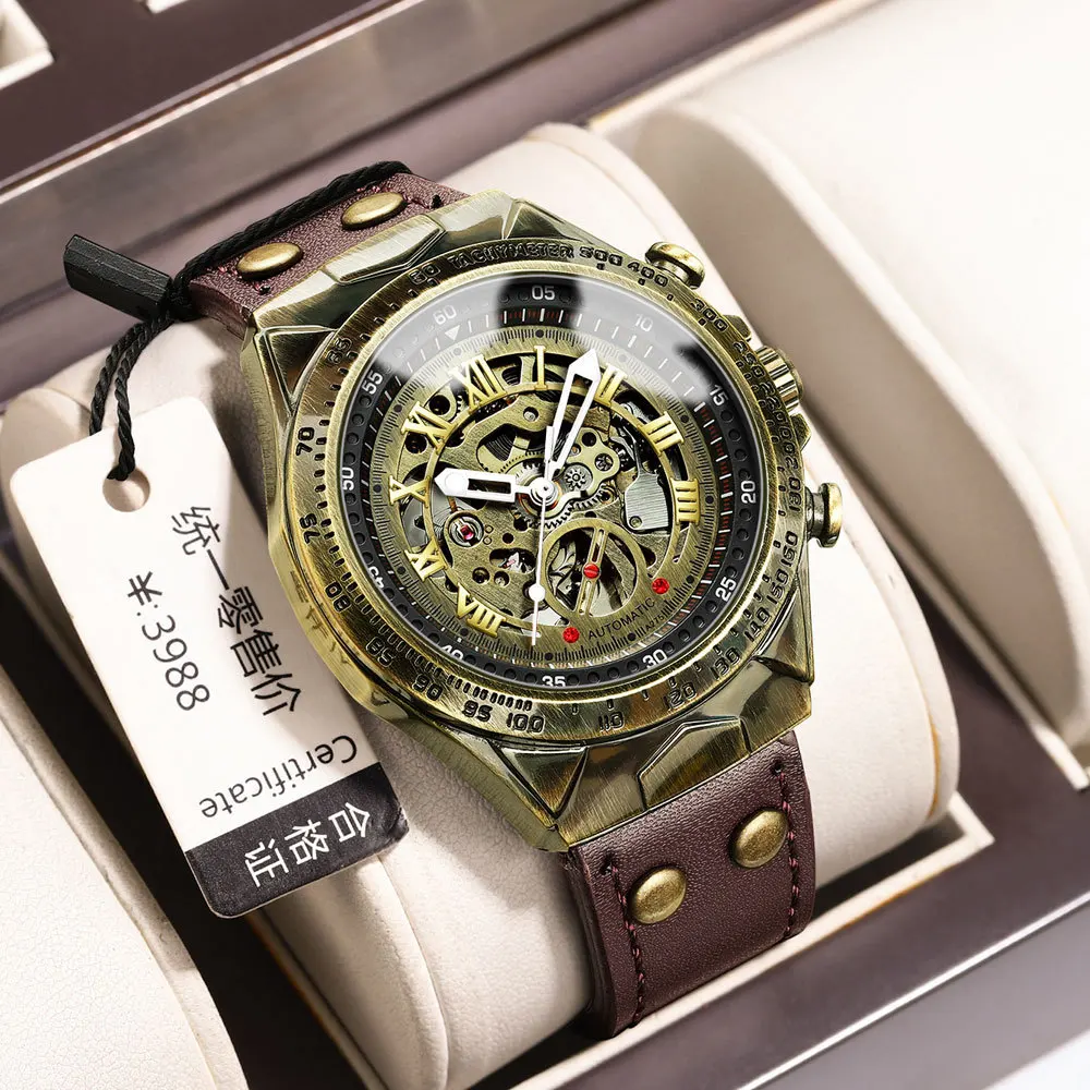 BINBOND A275 Fashion Retro Men's Mechanical Watch Waterproof Leather Strap Tourbillon High End Men's Mechanical Watch