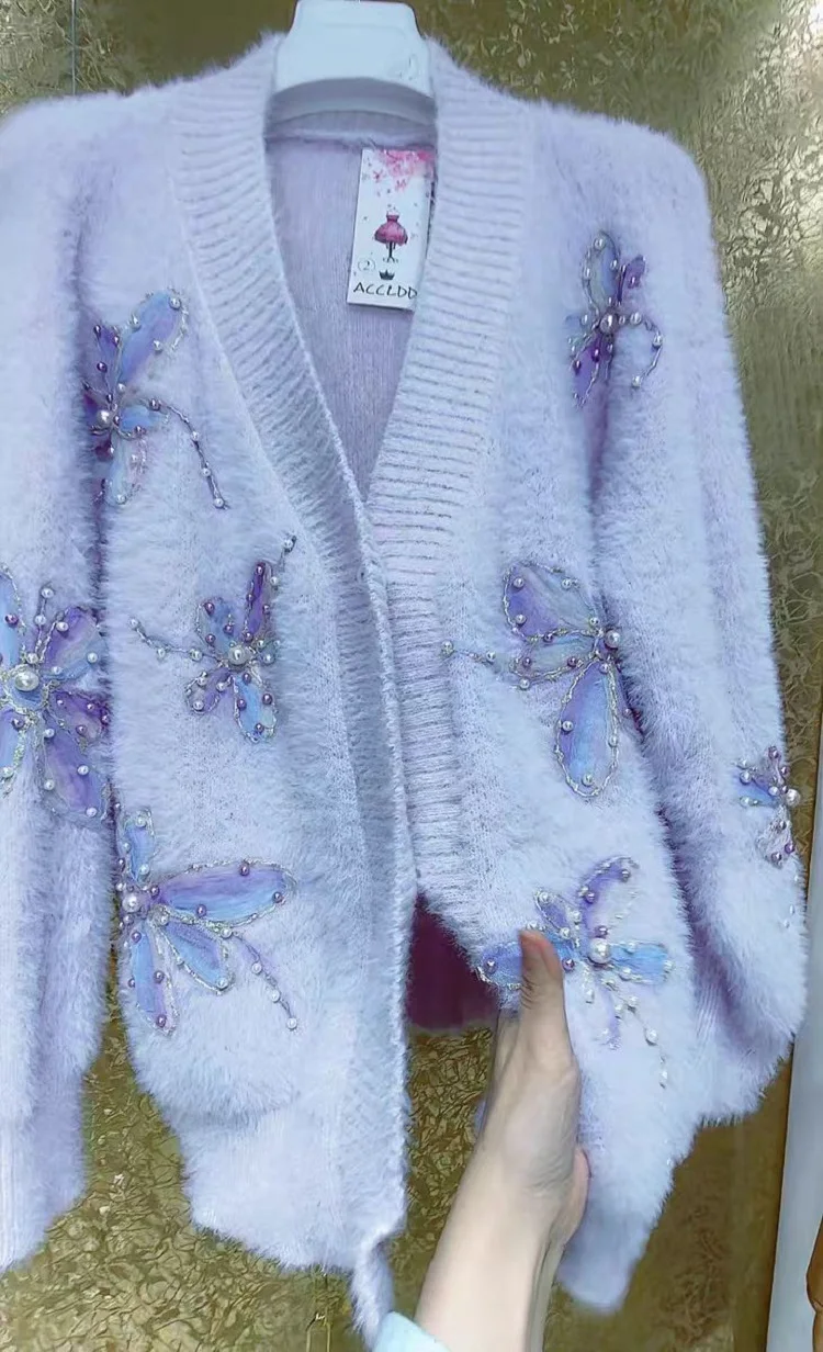 جديد في شتاء 2025 سترة مشغولة من الصوف طويلة سميكة معطف للنساء كم طويل فو الفراء معطف شتاء سترة ملابس امرأة