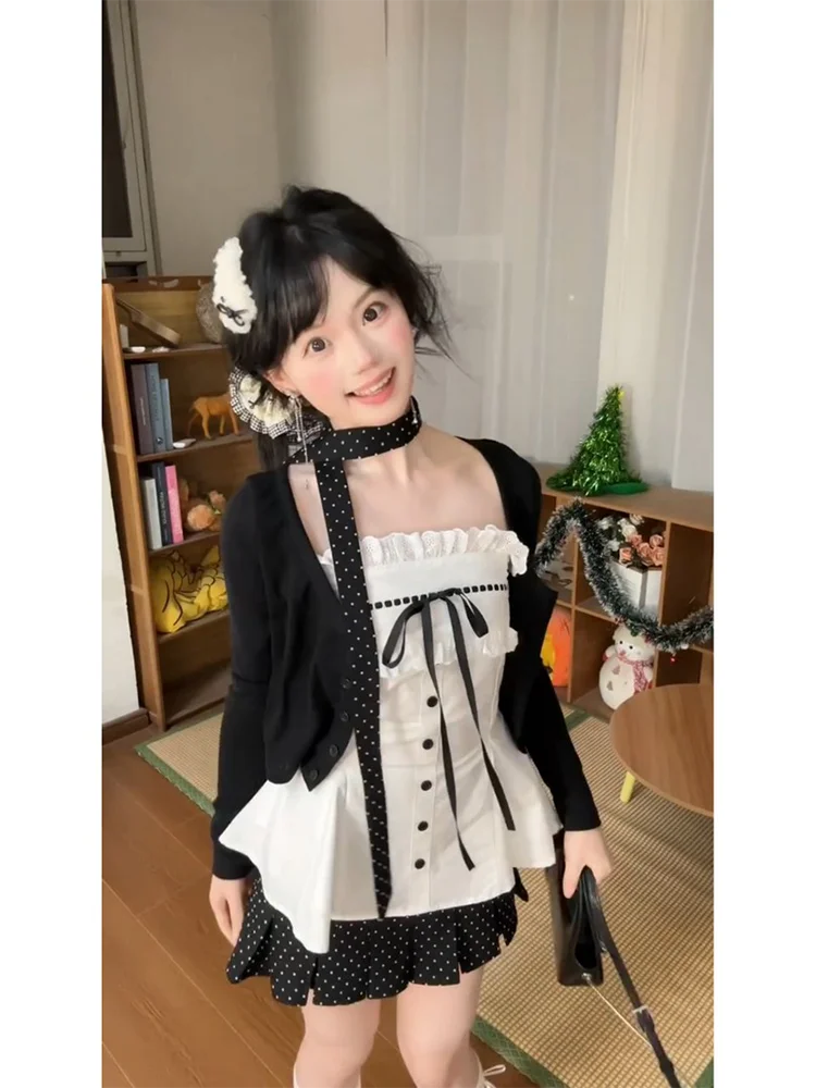 Black Polka Dot  Skirt Slim Fit Midi Skirt Spring 2026 Fashion Trend for Young Women Polyester Fiber Casual Wear