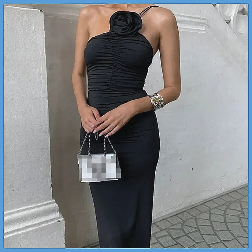Abito sexy monospalla da donna, con vita pieghettata floreale, elegante outfit estivo slim fit