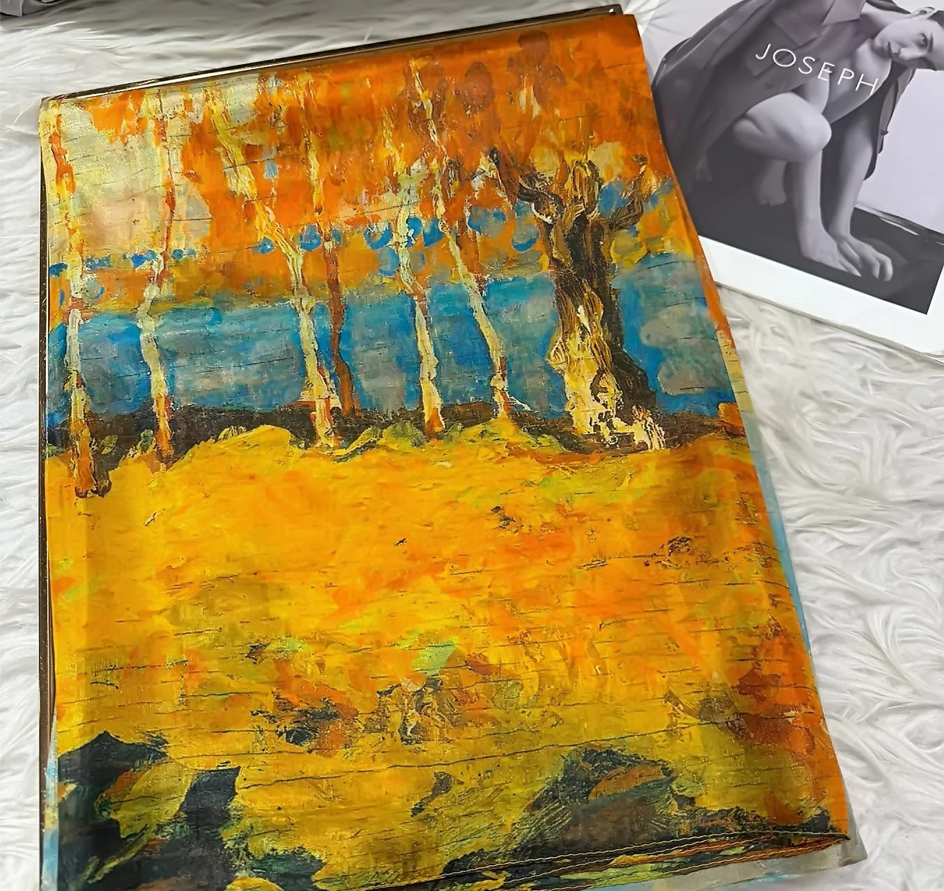 BYSIFA| Yellow 100% Silk Scarf Shawl for Women New Fall Brich Forest Design Long Neck Scarves Wraps Summer Beach Cover-up Shawl