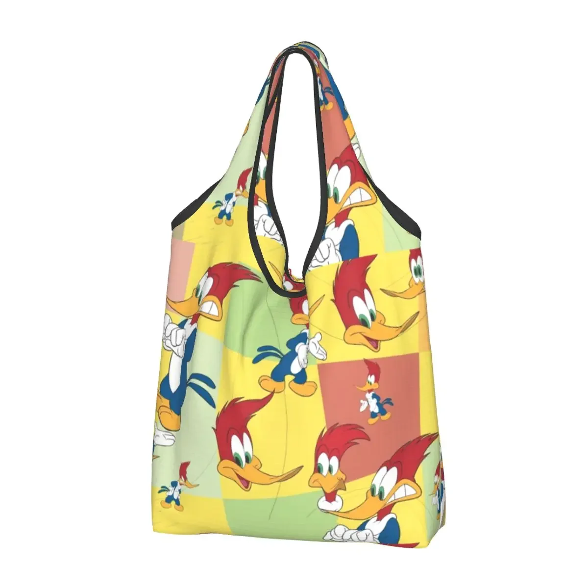 Custom Cartoon Woody Woodpecker Animation Grocery Shopping Bag Funny Shopper Shoulder Tote Bags Big Capacity Portable Handbag