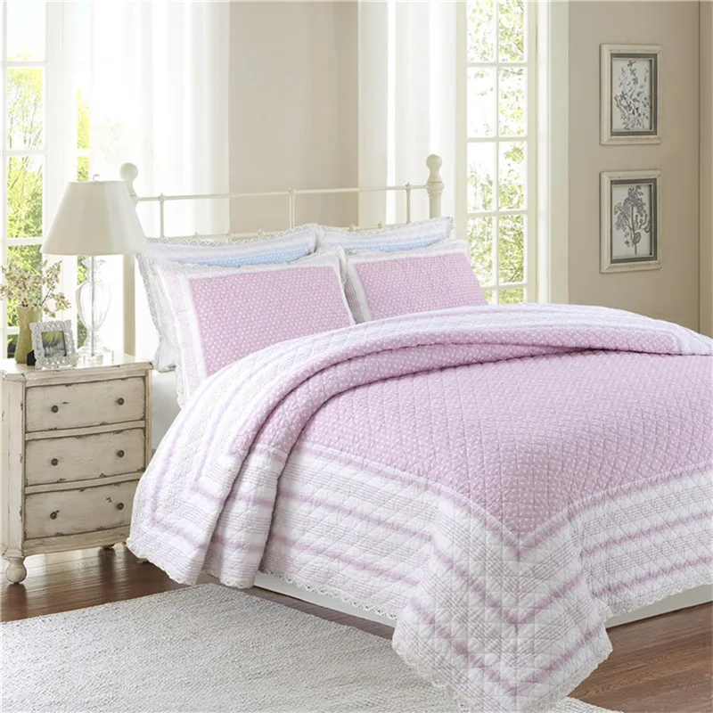 Lace Style Cotton Quilt Set 3pcs Bedspread on the Bed Quilted Blanket in Bedroom Girl's Filling Bed Cover Linen Mattress Topper