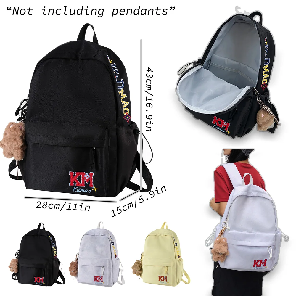 

Embroidered Logo Nylon Backpack, Casual School Daypack with Side Pockets, Lightweight Bag for Daily Use