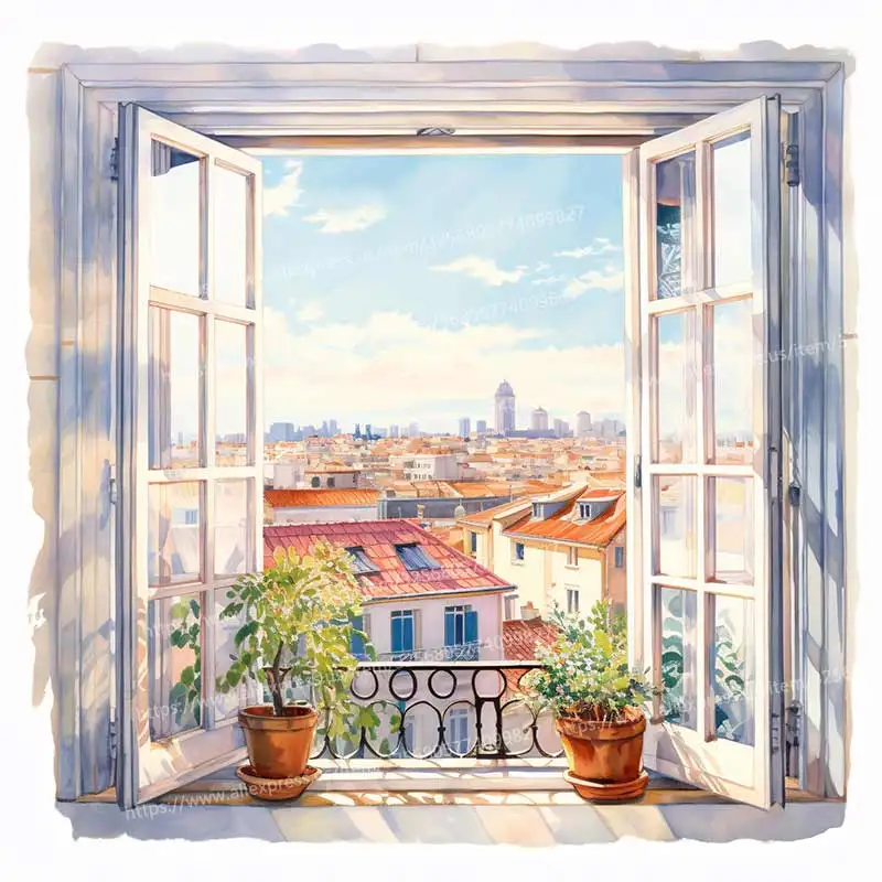 

City Window View Wall Sticker Living Room Sofa Background Decoration Wallpaper For Home Decor Kids room Art Decals Sticker M1509