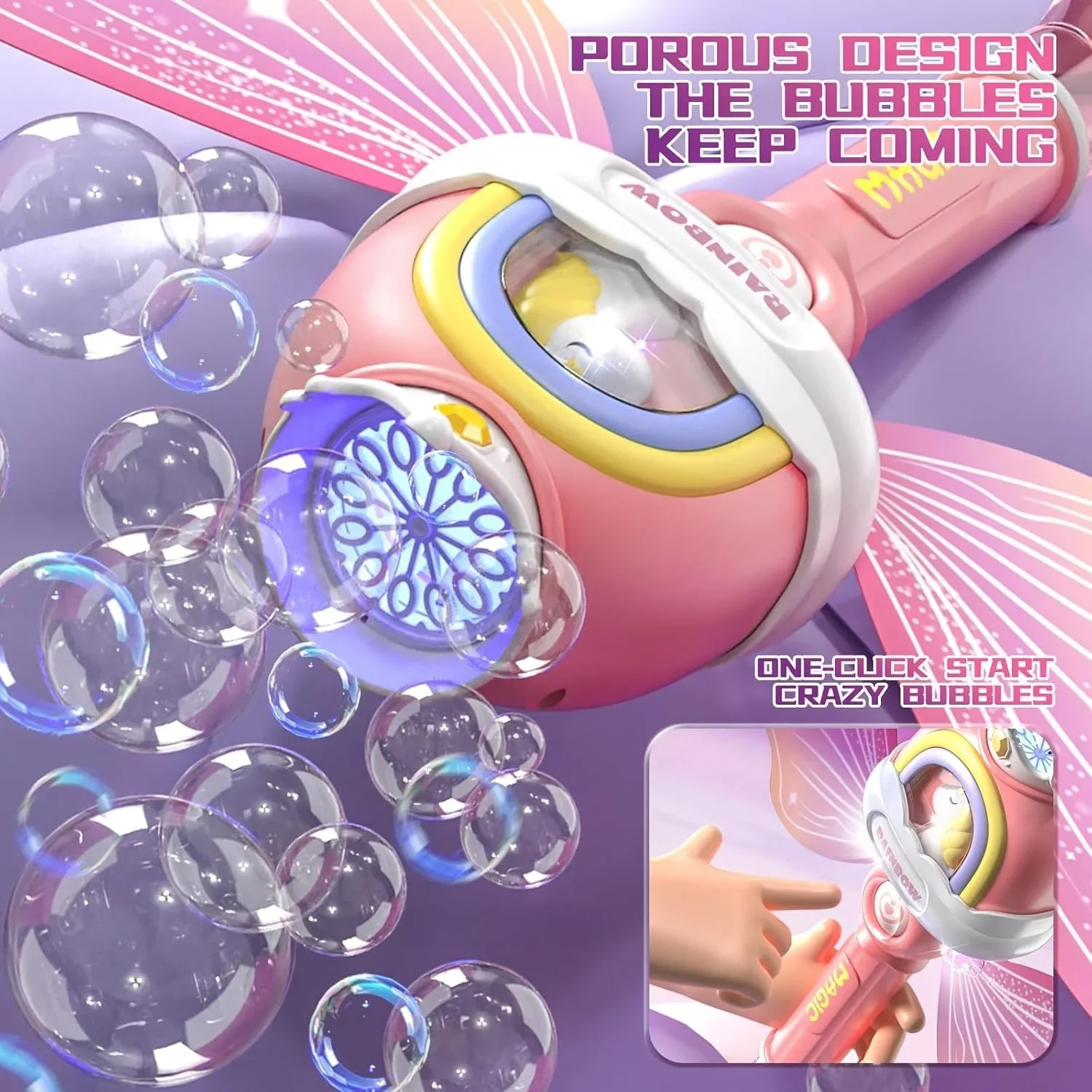 لعبة فقاعات كهربائية لحفلات أعياد الميلاد في الهواء الطلق هدية عصا فقاعات كهربائية أوتوماتيكية بالكامل مع أجنحة إضاءة محمولة عصا سحرية للأميرة #4