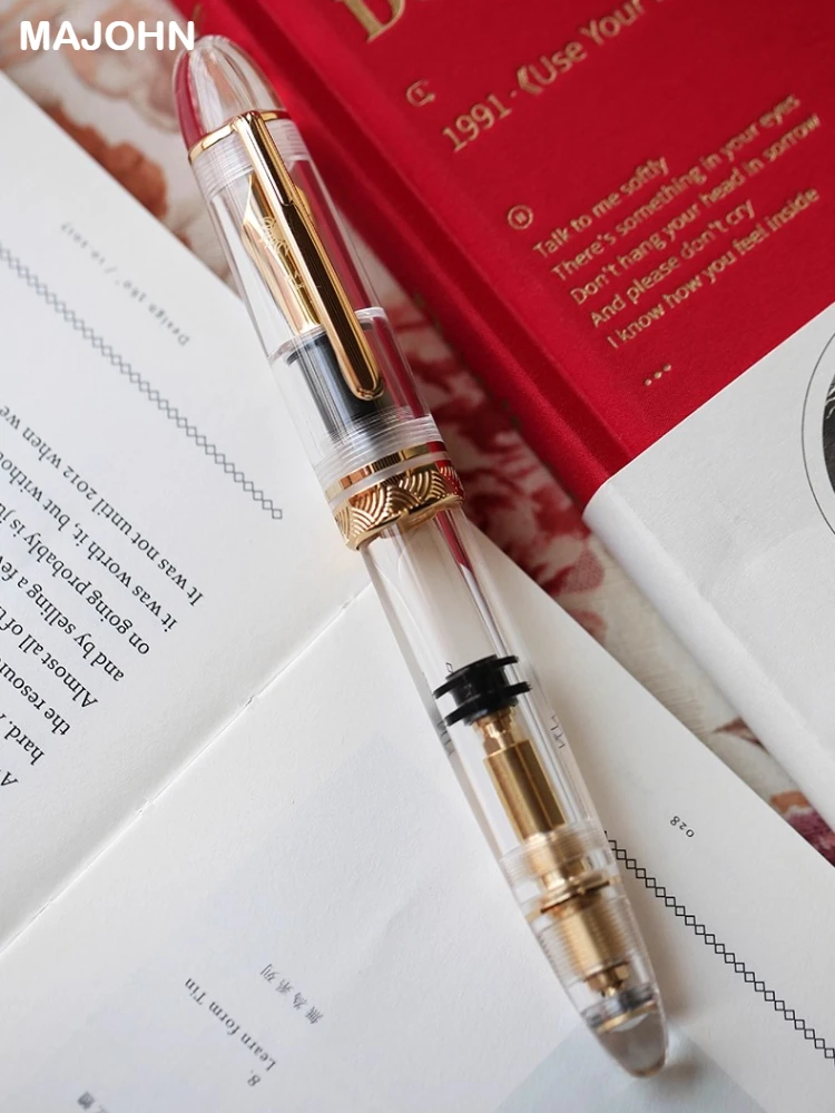 

MAJOHN P140 Metal Copper Piston Fountain Pen Transparent Sun Nib Light Resin Body PK X159 9019 Stationery School Supplies