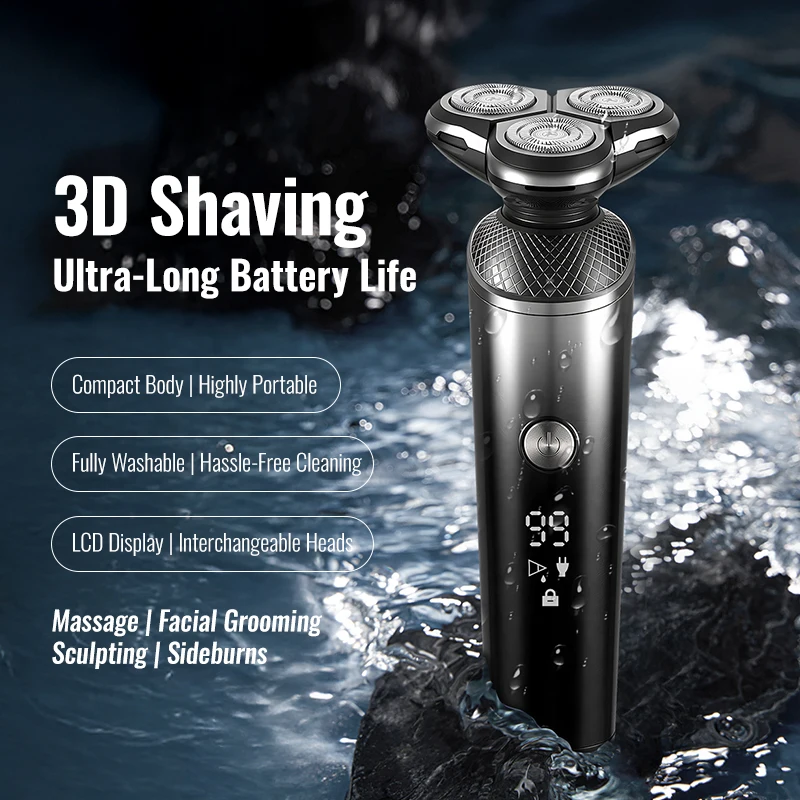 Men's Electric Shaver Wet & Dry High-Speed with LED Display Fast Charging Easy Clean System for Face Body Use Shaver