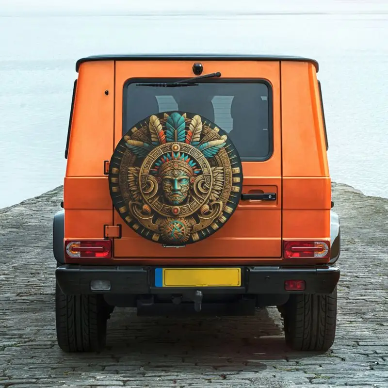 Custom Golden Aztec Warrior Spare Wheel Tire Cover for Toyota Land Cruiser Prado Jeep RV SUV Camper Vehicle Accessories 14\