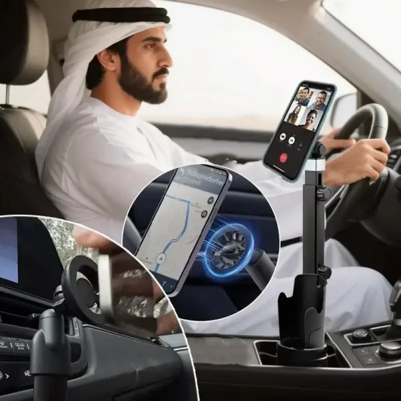 Car 2-1 Magnetic Mobile Phone Holder Cup Holder Magnetic Mobile Phone Holder Vertical Horizontal Rotation Universal Drink Holder