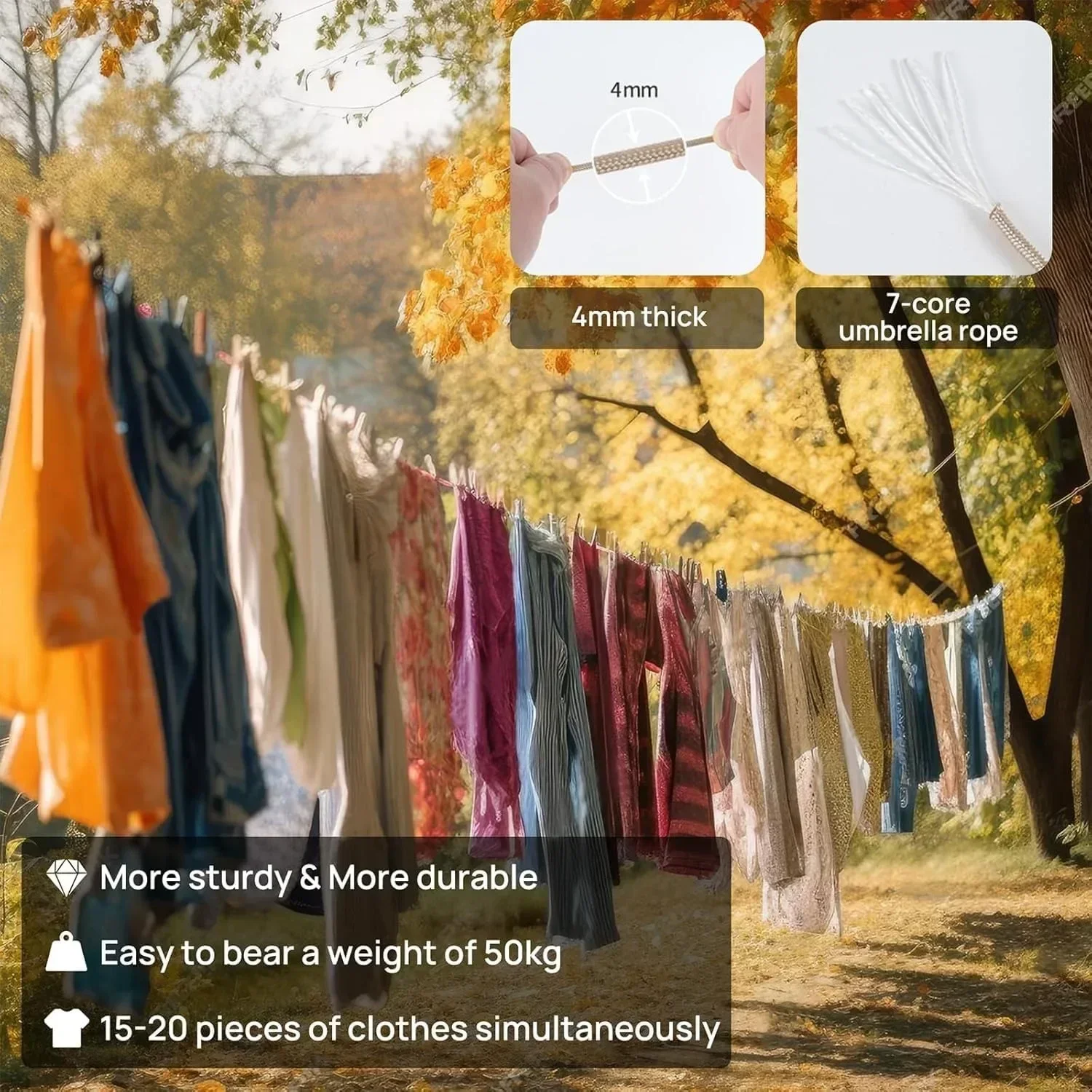 1Pc Portable Travel Clothesline Adjustable Camping Clothing Line Suitable For Hotel Travel Camping Backyard Outdoor/Indoor
