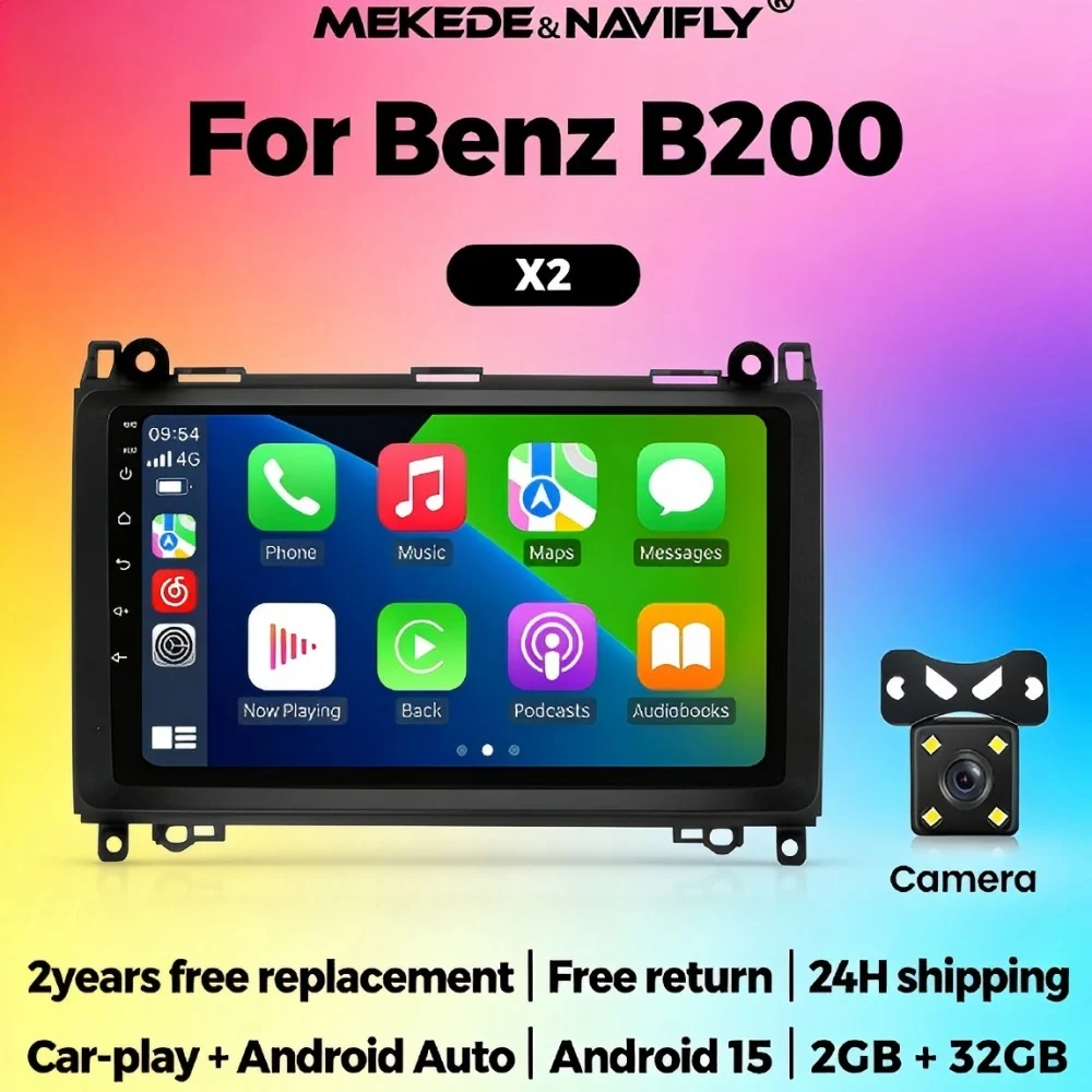 MEKEDE Android 15 Autoradio Head Unit 2 Din Car Radio For Mercedes Sprinter Benz B200 Vito W639 Viano B Class W169 W245 W209 GPS