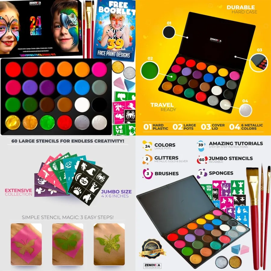 

Face Painting Kit for - n-Toxic and Hypoallergenic Face Paint Kit with 24 Colors Stencils Book and Professional Halloween Makeu
