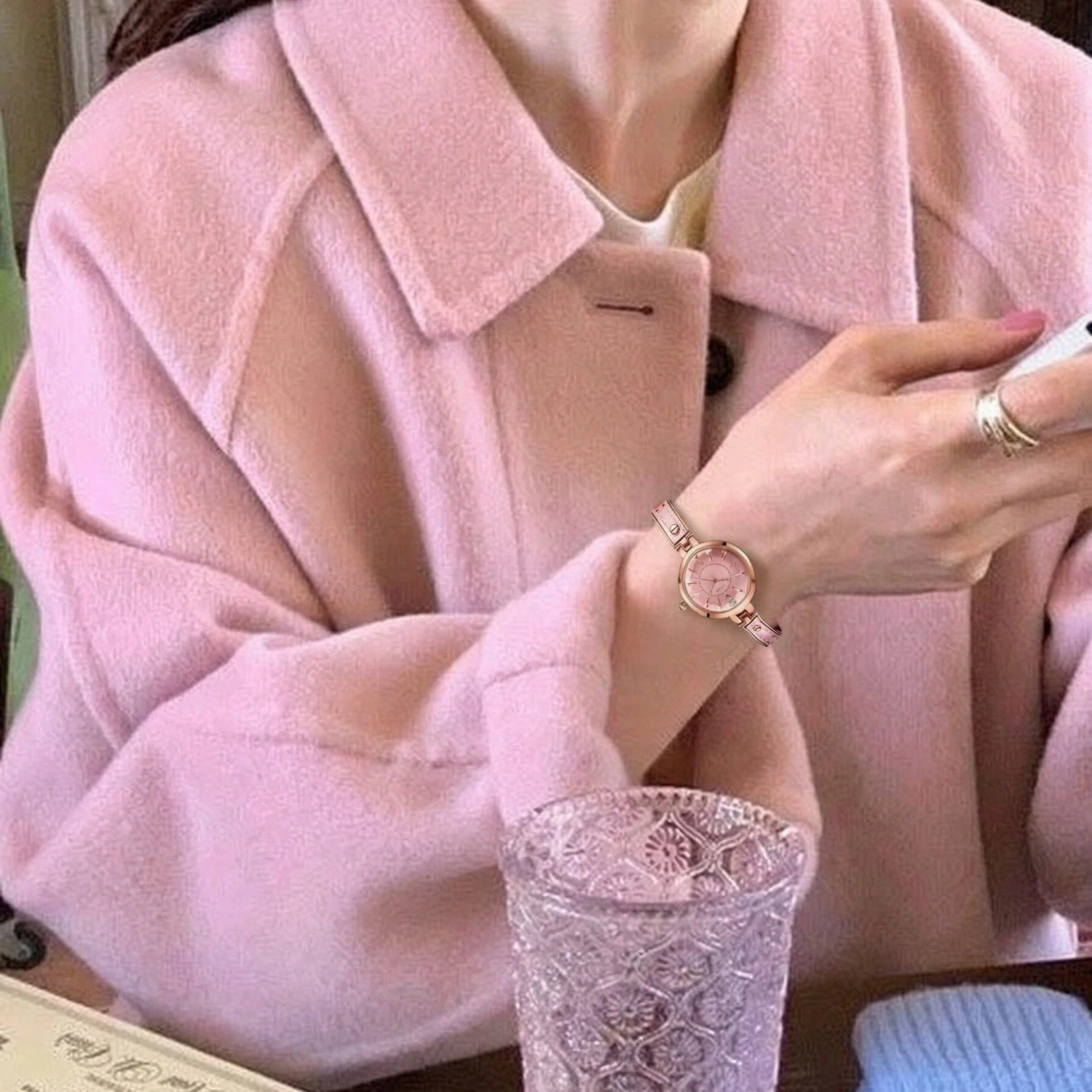 Slim Spliced Strap Small Round Dial Ladies Quartz Watch, Delicate Mini Luxury Versatile Commuter Waterproof Wristwatch For Women