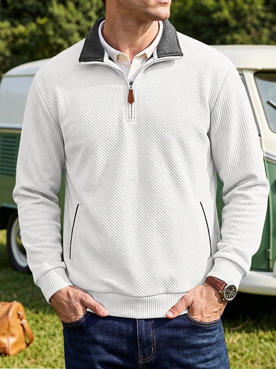 For Summer Season Men Jacquard Sweatshirt Fashion Men Pullover Men Solid Color Sweatshirt Polyester Fabric Medium Elasticity