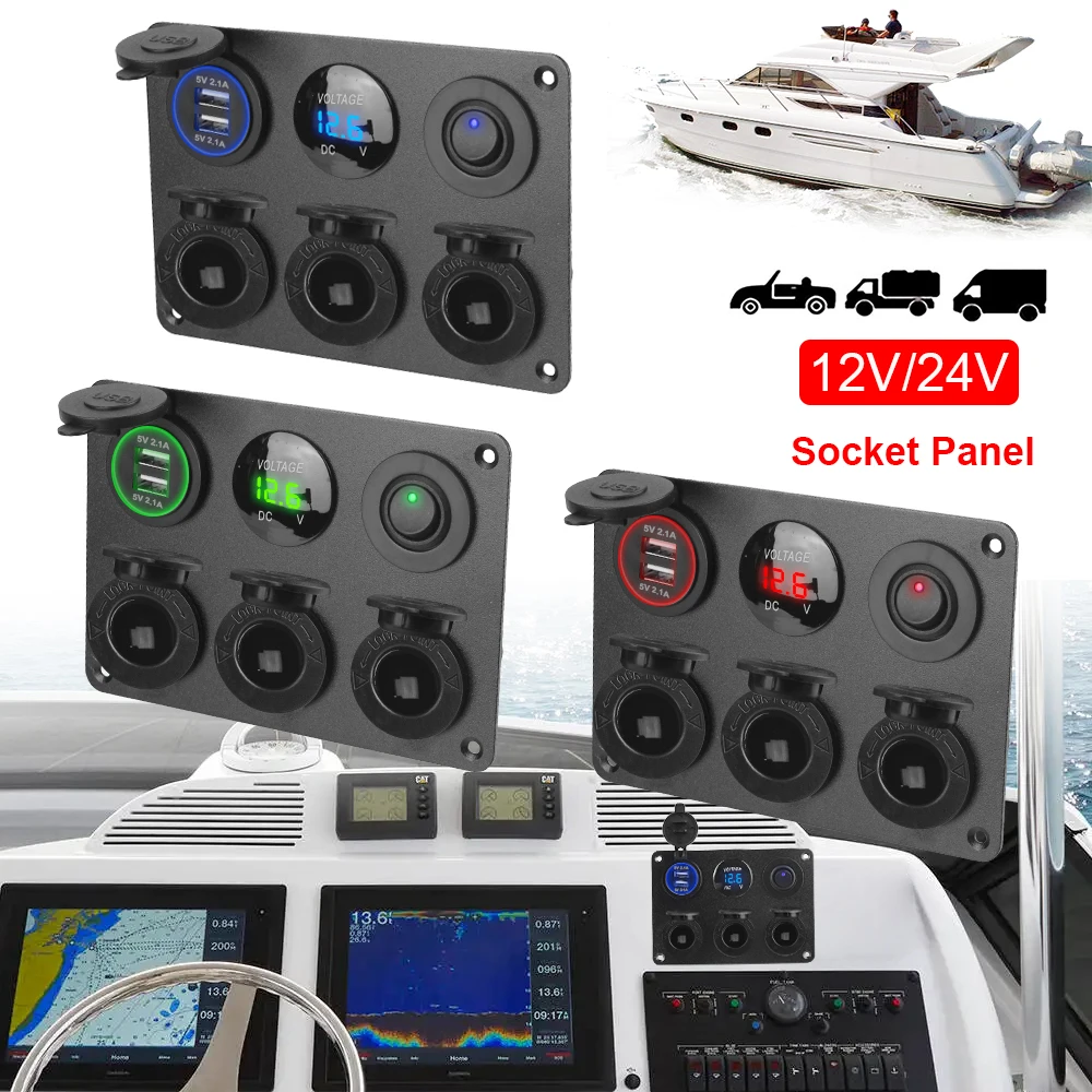 

12 В 24 В для лодок, панель розеток постоянного тока с переключателем 2 + 3 USB-зарядные устройства 3,0 порта прикуривателя вольтметр тестер автомобильный разветвитель мощности