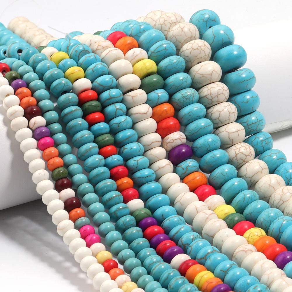 1 String 6 8 10 12 14mm Natural Turquoise Stone Beads Colored Flat Round Abacus Beads For DIY Handmade Bracelet Necklace