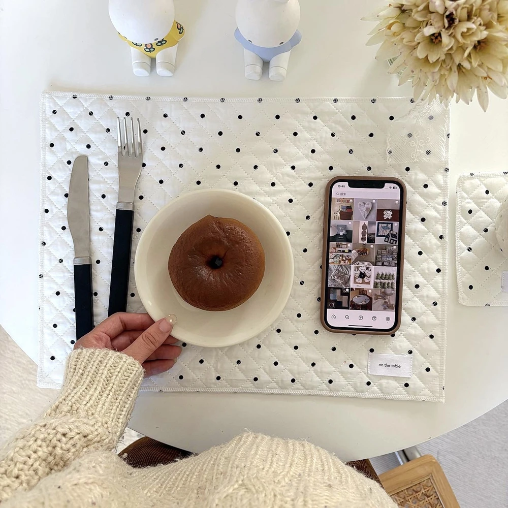 New Japanese Style Ins Love Placemat Quilted Placemat Coaster Insulating Table Mat Decorative Polka Dot High-value Table Mat