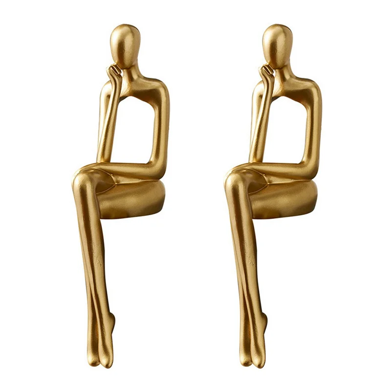 2X Thinker Statue Abstract Figure Sculpture Small Ornaments Resin Statue Home Gold Abstract Statue Office Decor C