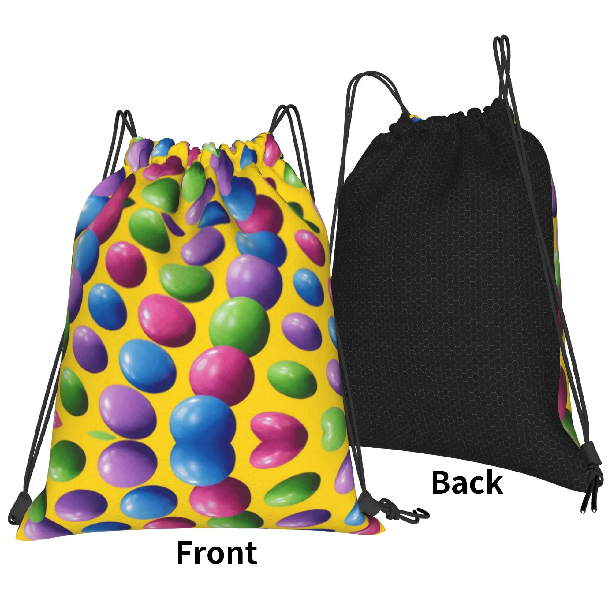 uUnreal Candy Chocolate Gems Yellow Portable Hiking Riding Gym Drawstring Storage Sporty Backpacks