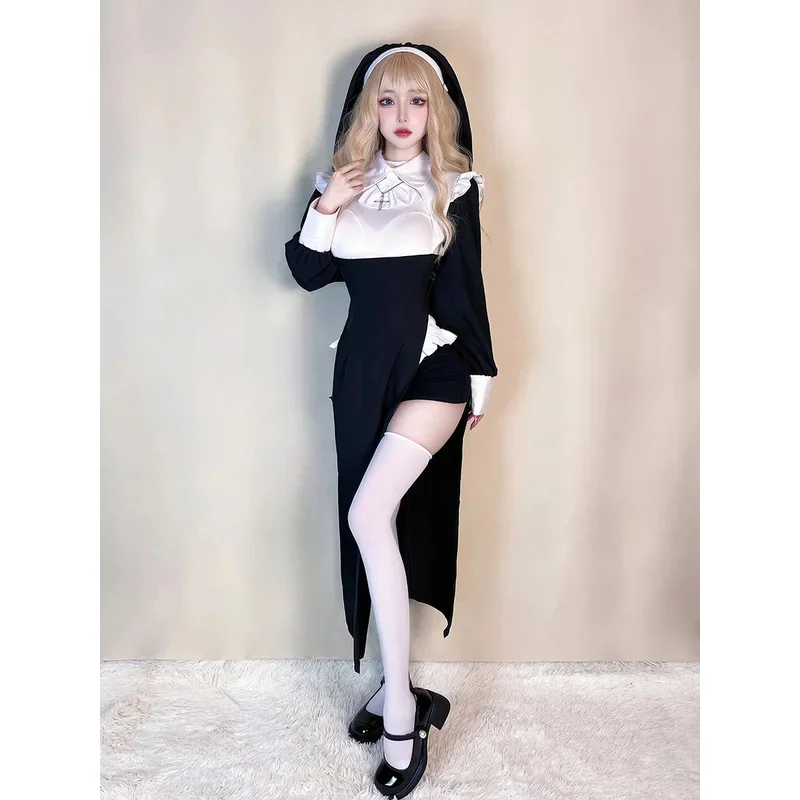 

Cute Women Anime Nun Costume Cosplay Shows Outfit Sexy Ladies Halloween Performance Fancy Dress Up Sister Cos Uniform