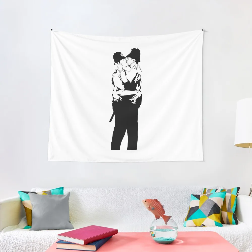 

Banksy Policemen Kissing Tapestry Home Decor Aesthetic Room Decor Korean Style Home Decorators Tapestry