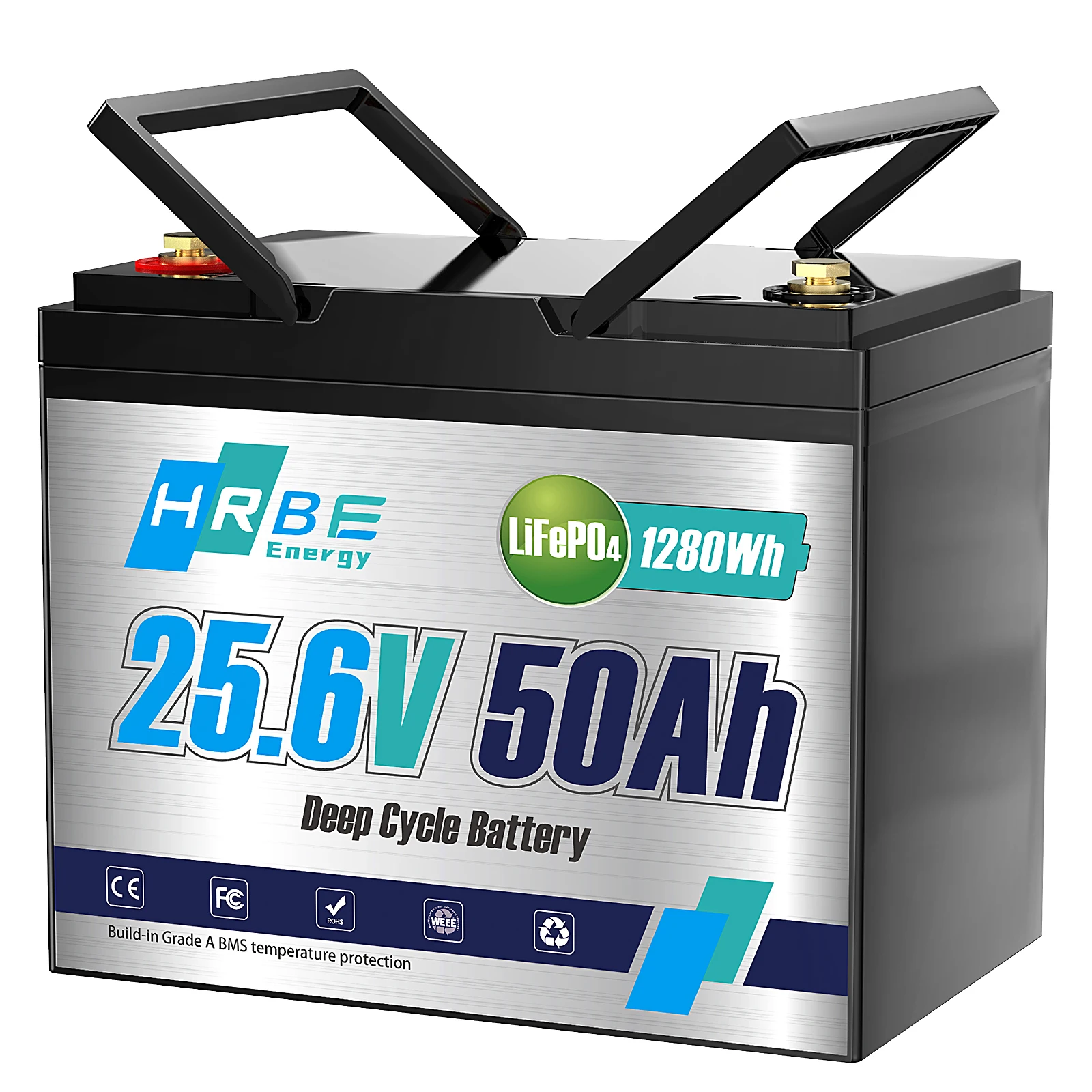 HRBEEnerg 24V 50Ah LiFePO4 Lithium-Batterie für Wohnmobile, Marine, Boote, Solar, Off-Grid, Trolling-Motoren mit 50A BMS, 8000+ Deep-Cycle-Zyklen