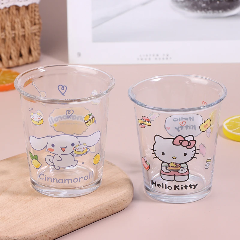 Sanrio-taza de cristal My Melody Cinnamoroll para niña, vaso de agua de 350ml, HelloKitty, resistente al calor, para estudiantes, regalo de Navidad