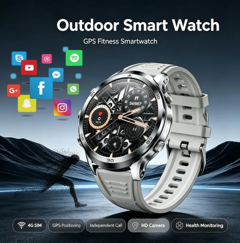 New 4G SIM Multifunctional Smart Wristwatch Curved Display Bluetooth Calling Large Storage Waterproof Fitness Sports Smart Watch