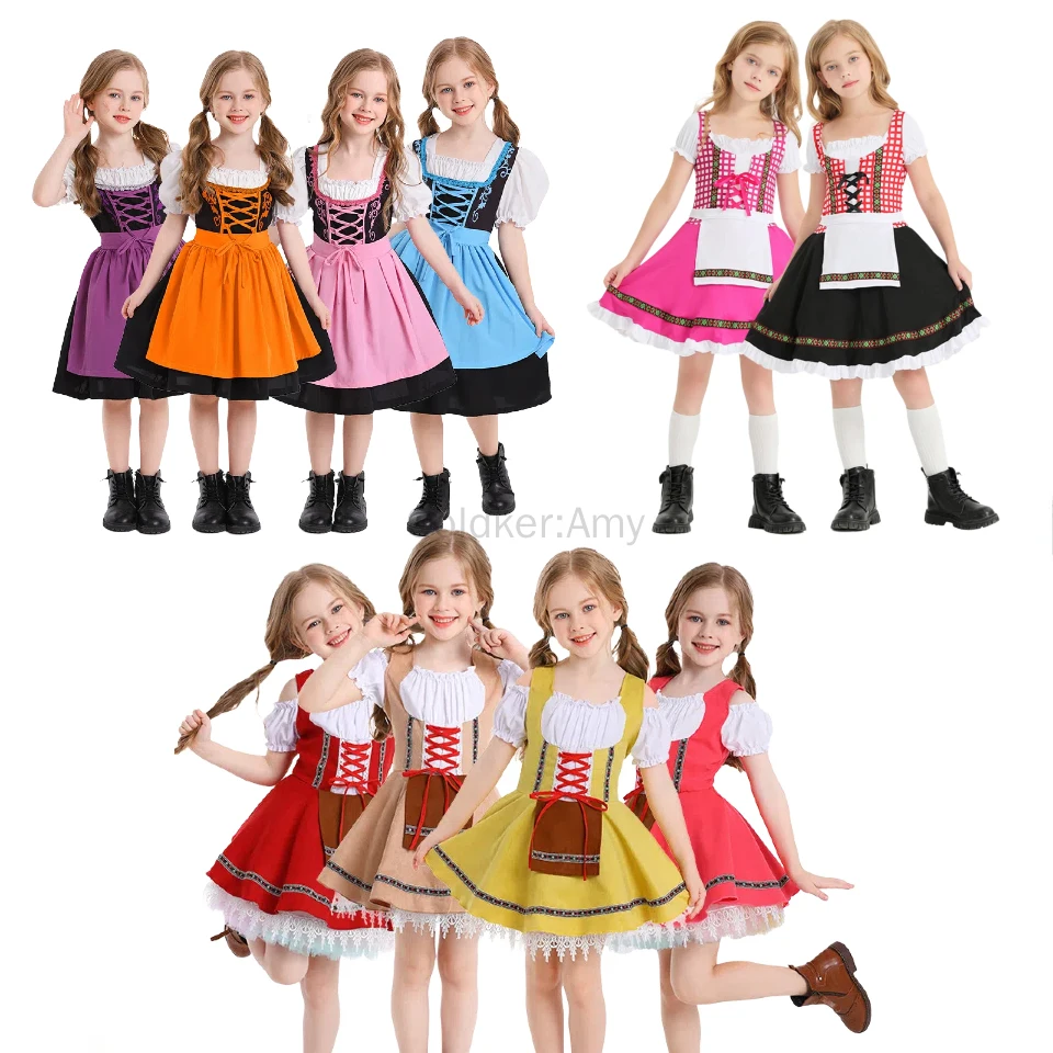 

Children's Traditional German Dirndl Dress Oktoberfest Costume Bavarian National Kids Beer Girls Cosplay Halloween Fancy